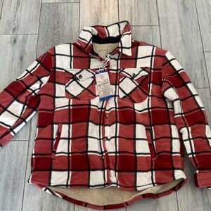 Sage Red and White Plaid Kids Puffer Jacket